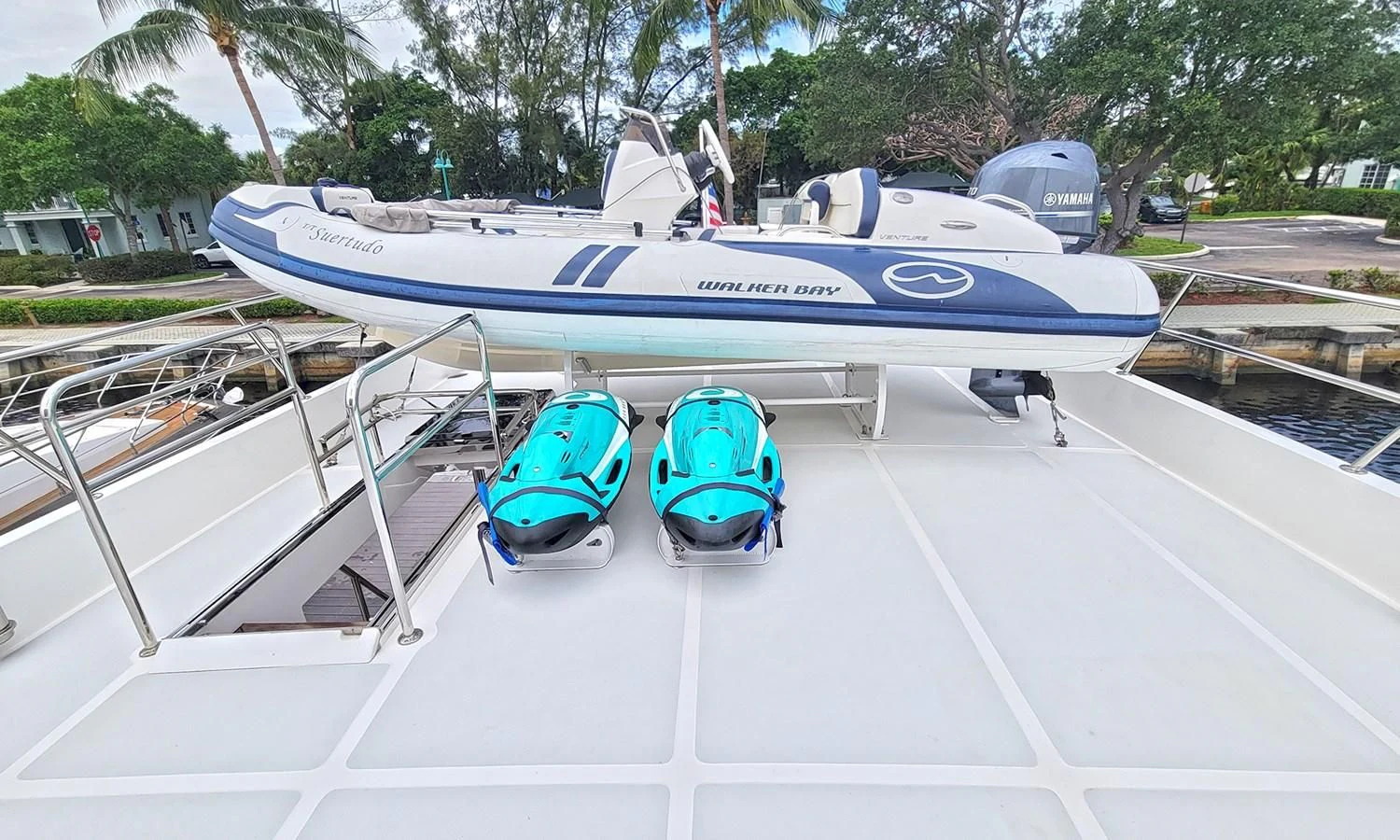 a boat on a dock aboard SUERTUDO Yacht for Sale