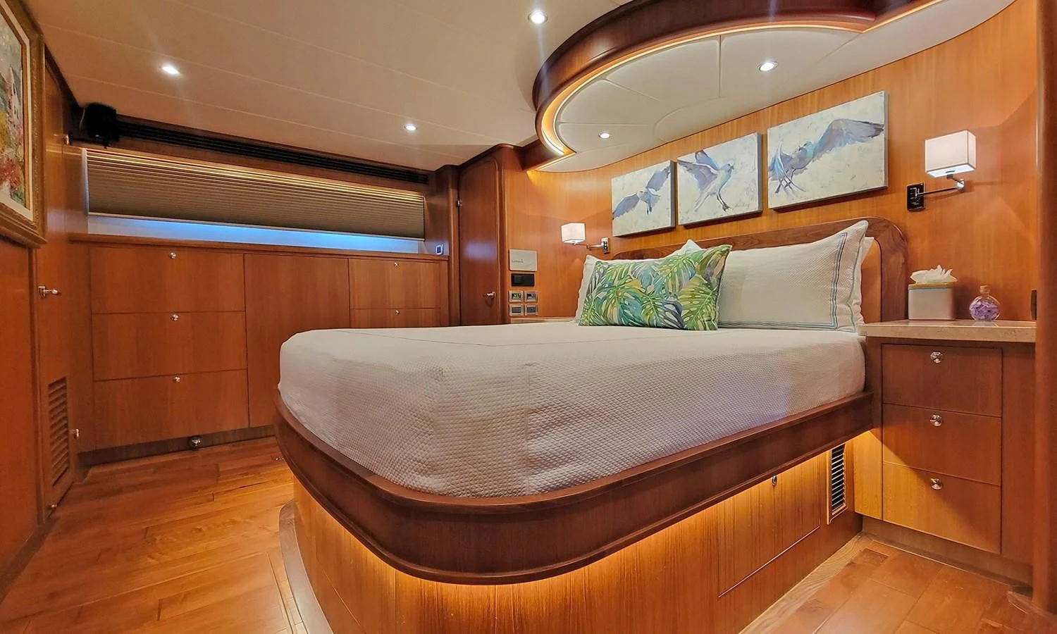 a bed in a room aboard SUERTUDO Yacht for Sale