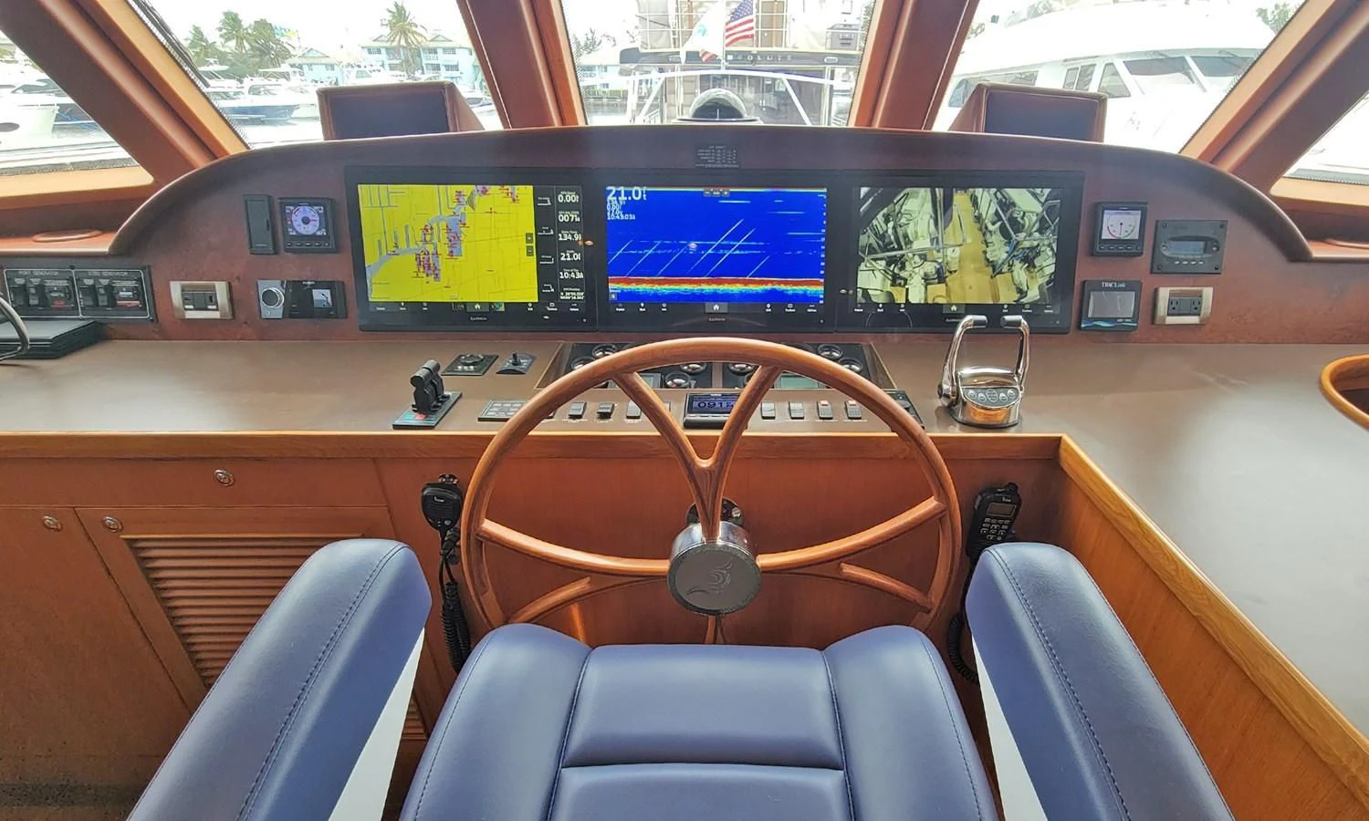 inside of a car aboard SUERTUDO Yacht for Sale