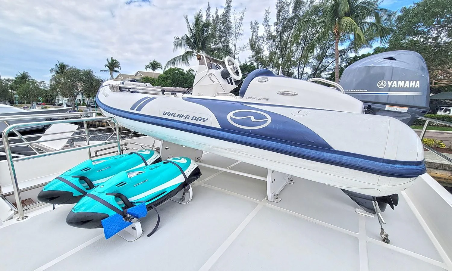 a boat on a trailer aboard SUERTUDO Yacht for Sale