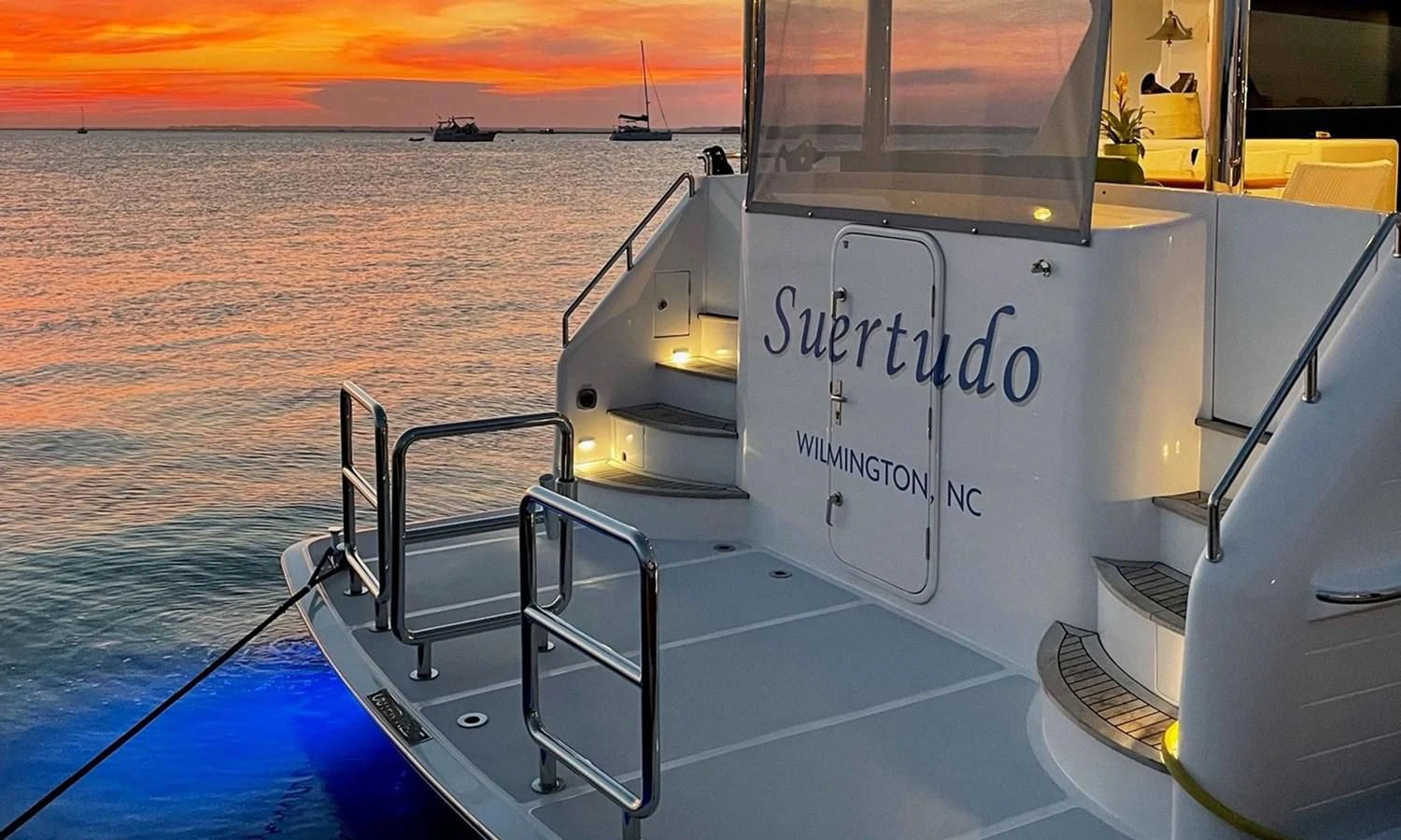 a boat on the water aboard SUERTUDO Yacht for Sale