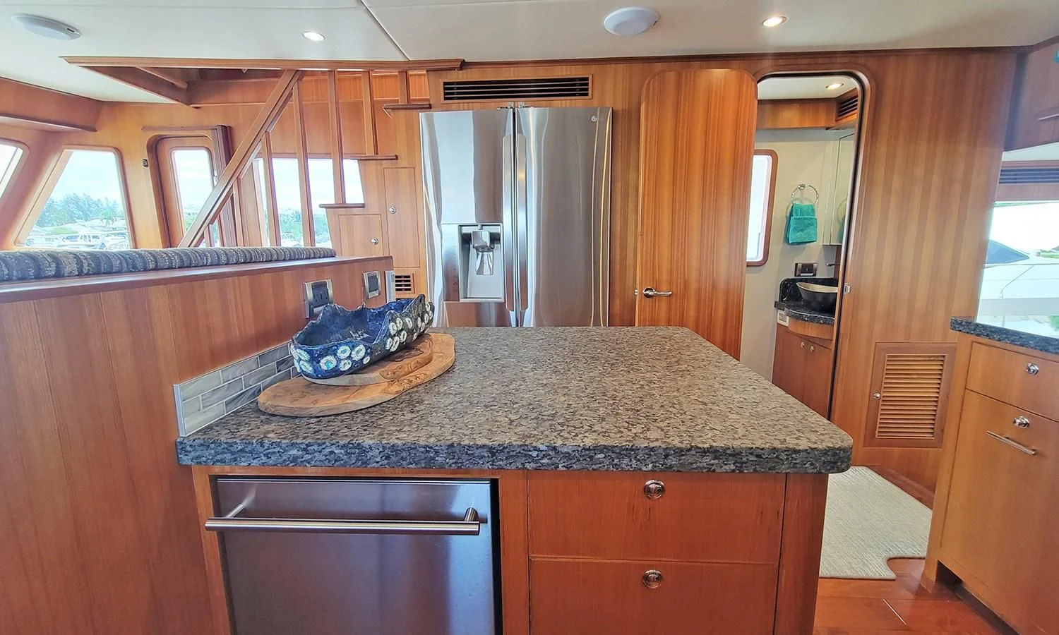 a kitchen with a countertop aboard SUERTUDO Yacht for Sale