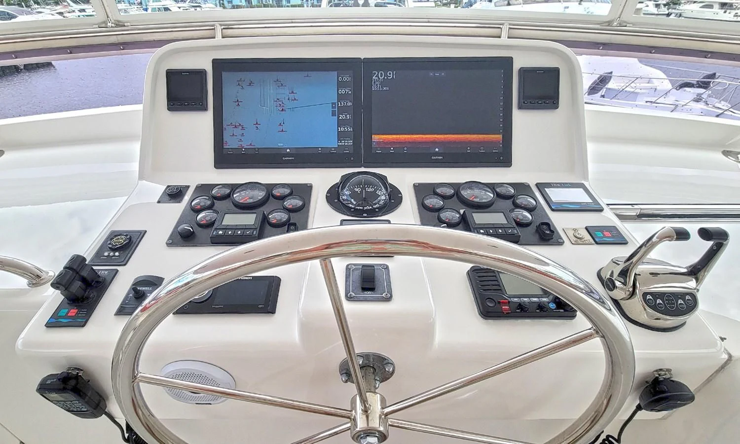 a close-up of a control panel aboard SUERTUDO Yacht for Sale