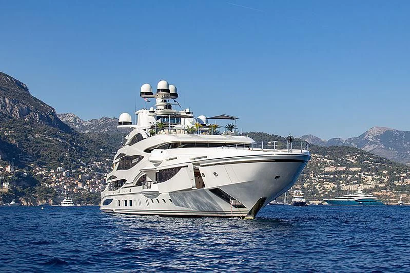 a white yacht in the water aboard LIONHEART Yacht for Sale