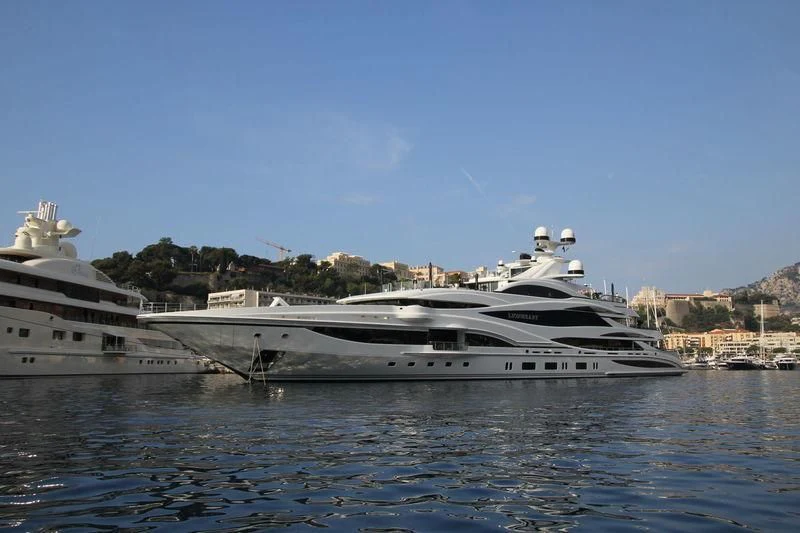a large boat in the water aboard LIONHEART Yacht for Sale