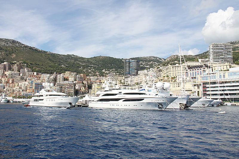 a group of boats in a harbor aboard LIONHEART Yacht for Sale