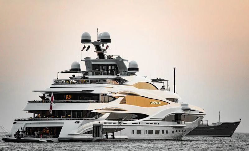 a large white yacht aboard LIONHEART Yacht for Sale