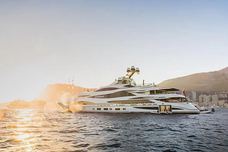 a large boat in the water aboard LIONHEART Yacht for Sale