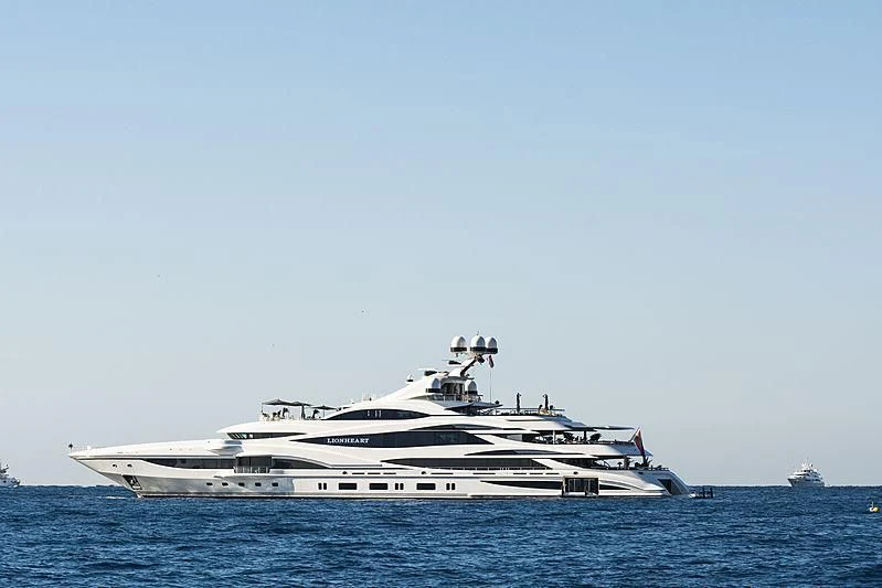 a large white yacht in the water aboard LIONHEART Yacht for Sale