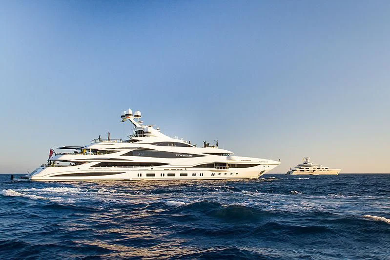 a large white ship in the water aboard LIONHEART Yacht for Sale
