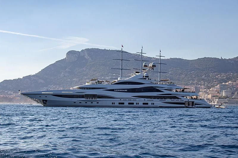 a large white yacht in the water aboard LIONHEART Yacht for Sale