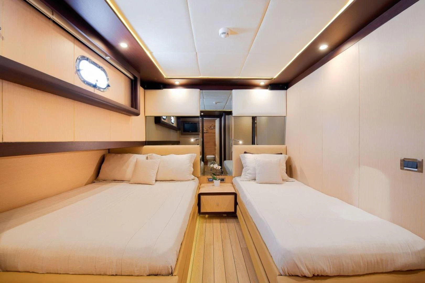 a room with two beds aboard THE WALL Yacht for Sale