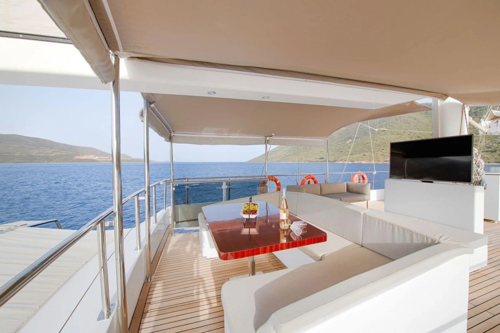 a table on a boat aboard THE WALL Yacht for Sale