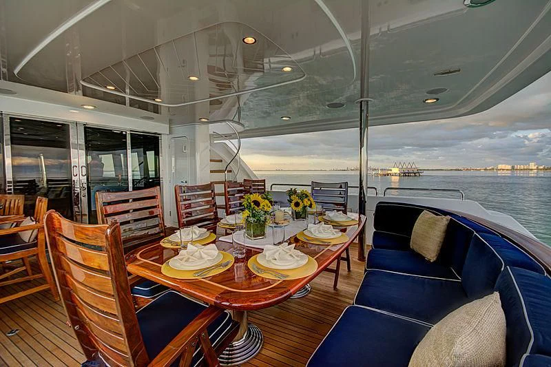 a dining table on a boat aboard LADY GRAY Yacht for Sale