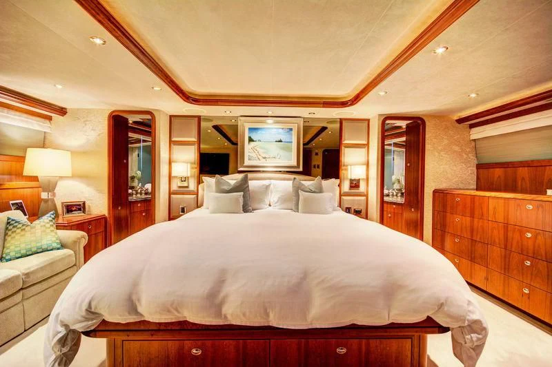 a large bed in a room aboard LADY GRAY Yacht for Sale