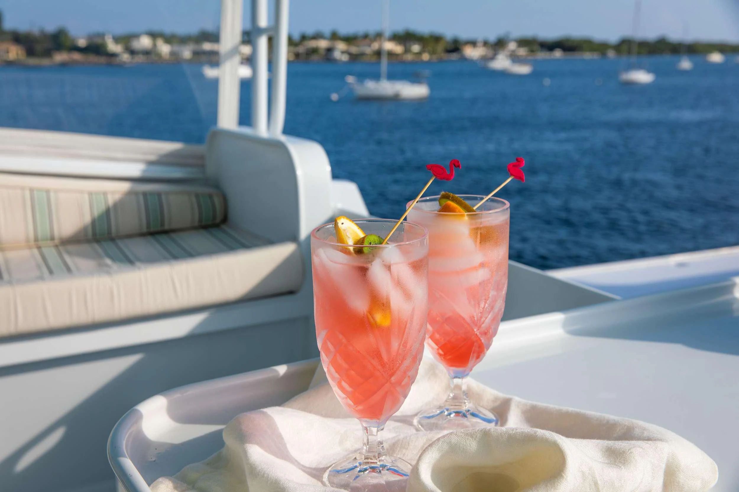 two drinks on a table aboard KOALA Yacht for Sale