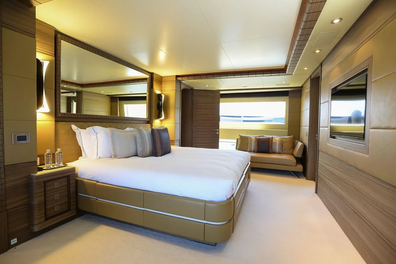a bed in a room aboard ORYX Yacht for Sale