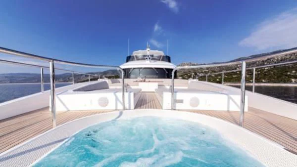 a large white ship aboard ORYX Yacht for Sale
