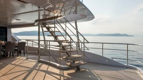 a boat on a deck aboard ORYX Yacht for Sale