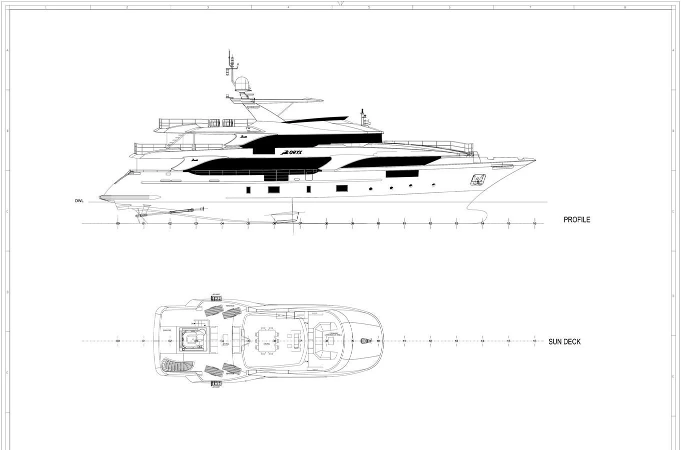 diagram, engineering drawing aboard ORYX Yacht for Sale