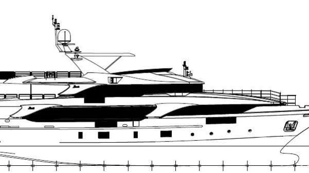 a black and white drawing of a ship aboard ORYX Yacht for Sale