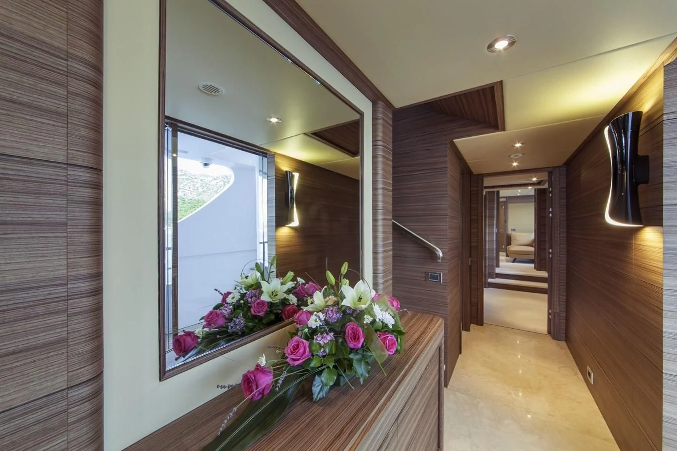 a large mirror in a room aboard ORYX Yacht for Sale