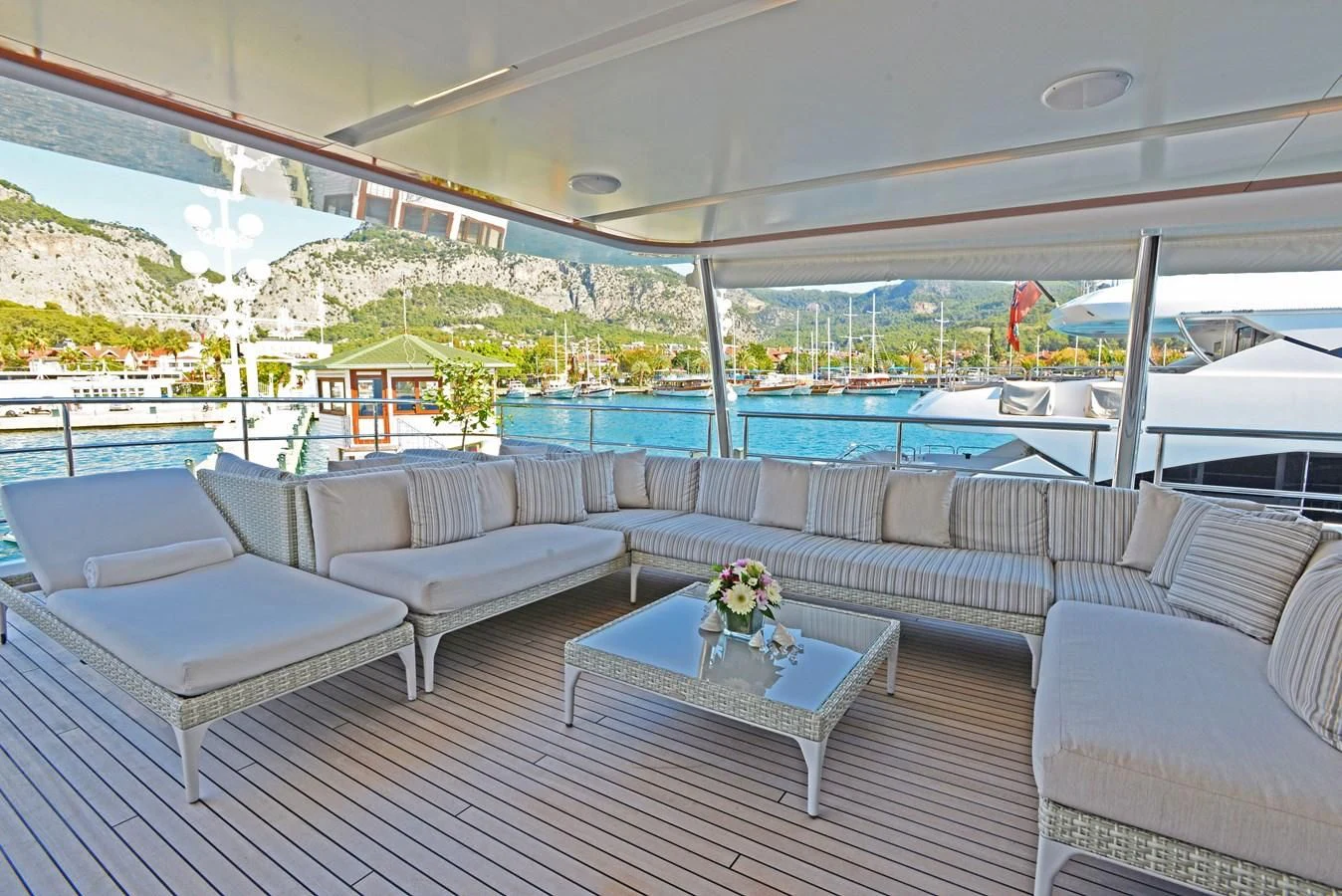 a living room with a pool aboard ORYX Yacht for Sale