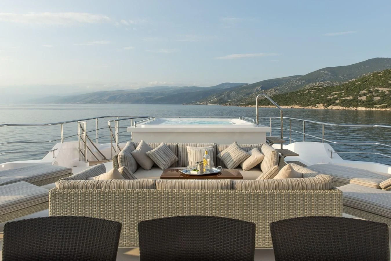 a table on a boat aboard ORYX Yacht for Sale