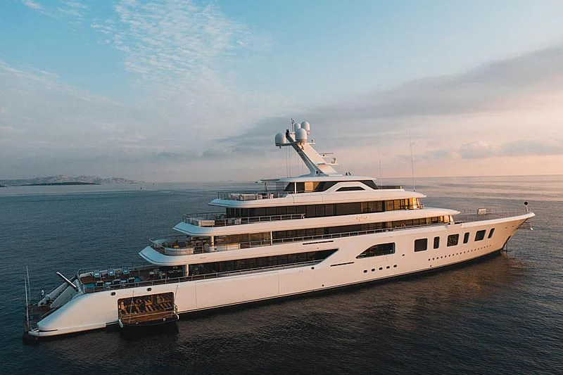 a large cruise ship in the water aboard AQUARIUS Yacht for Sale