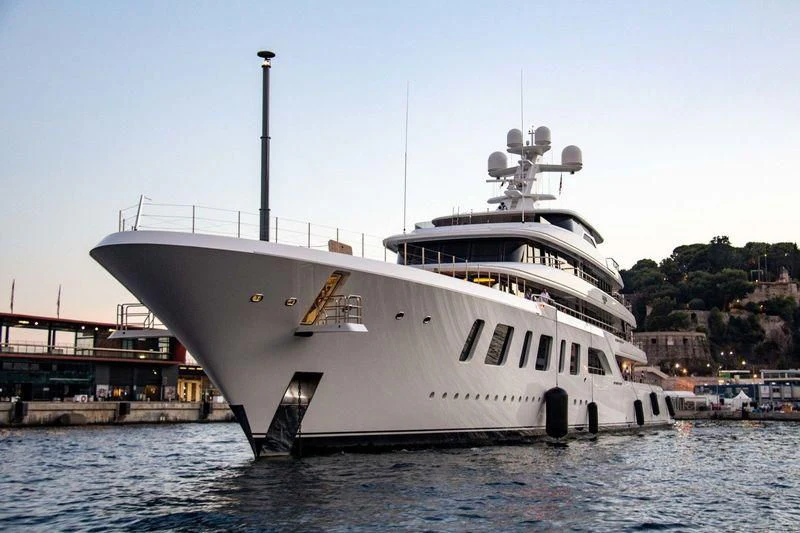 a large white ship aboard AQUARIUS Yacht for Sale