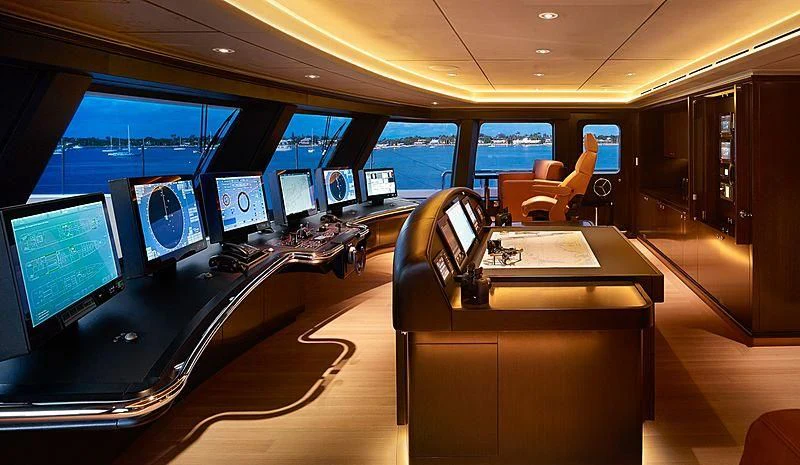 an office with multiple computers aboard AQUARIUS Yacht for Sale