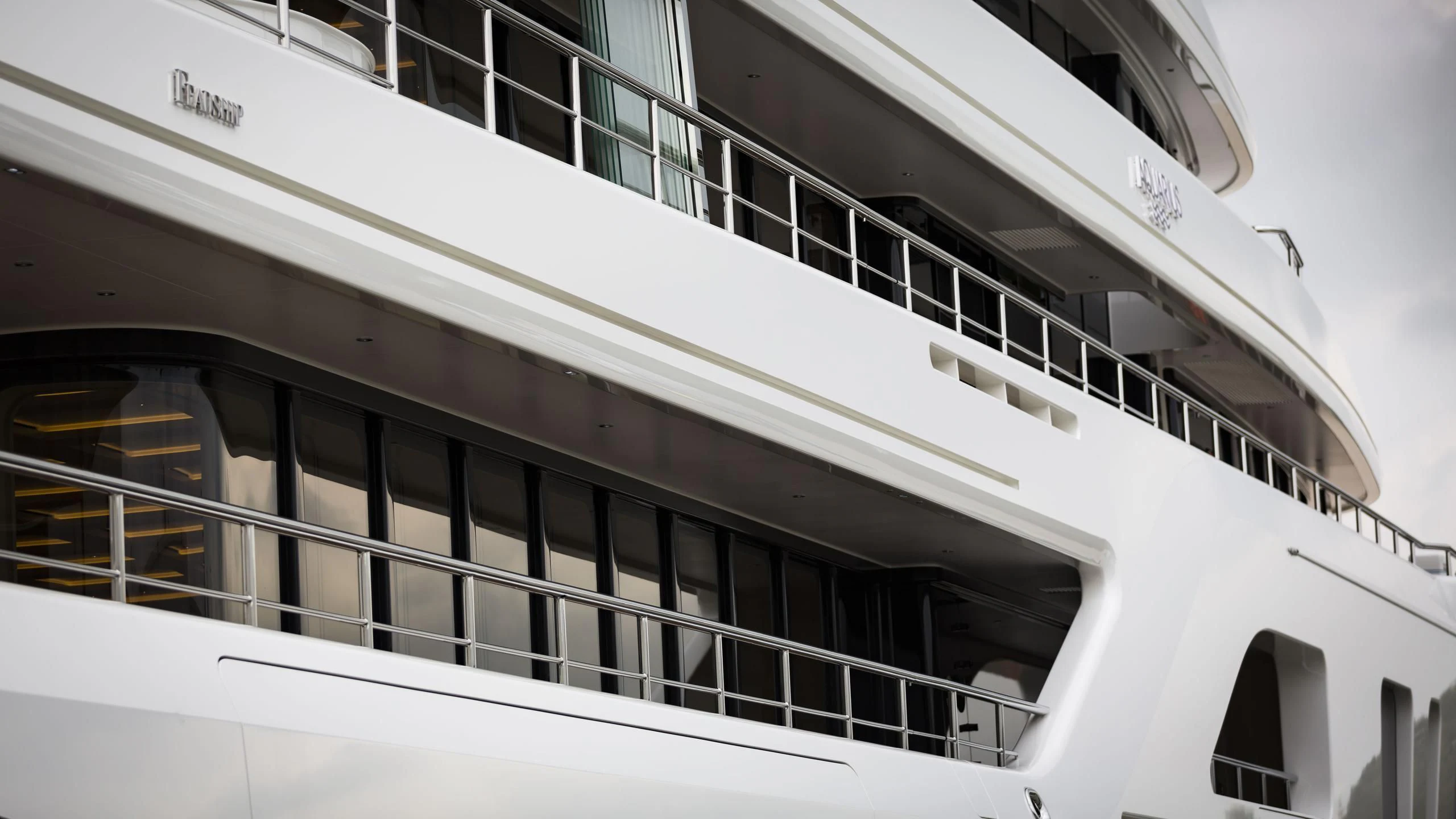 a building with windows aboard AQUARIUS Yacht for Sale