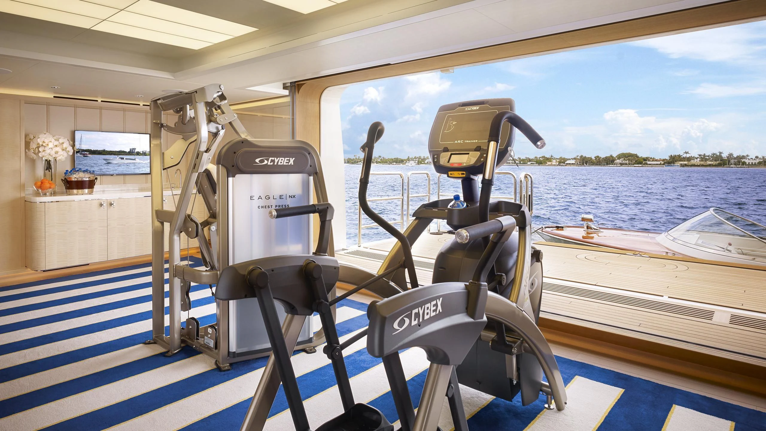 a life-sized camera on a boat aboard AQUARIUS Yacht for Sale