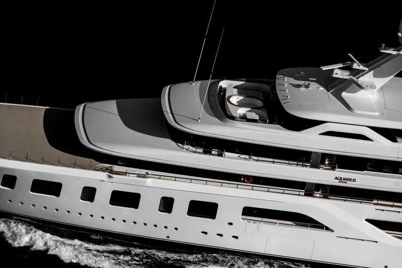 a black and white photo of a space ship aboard AQUARIUS Yacht for Sale