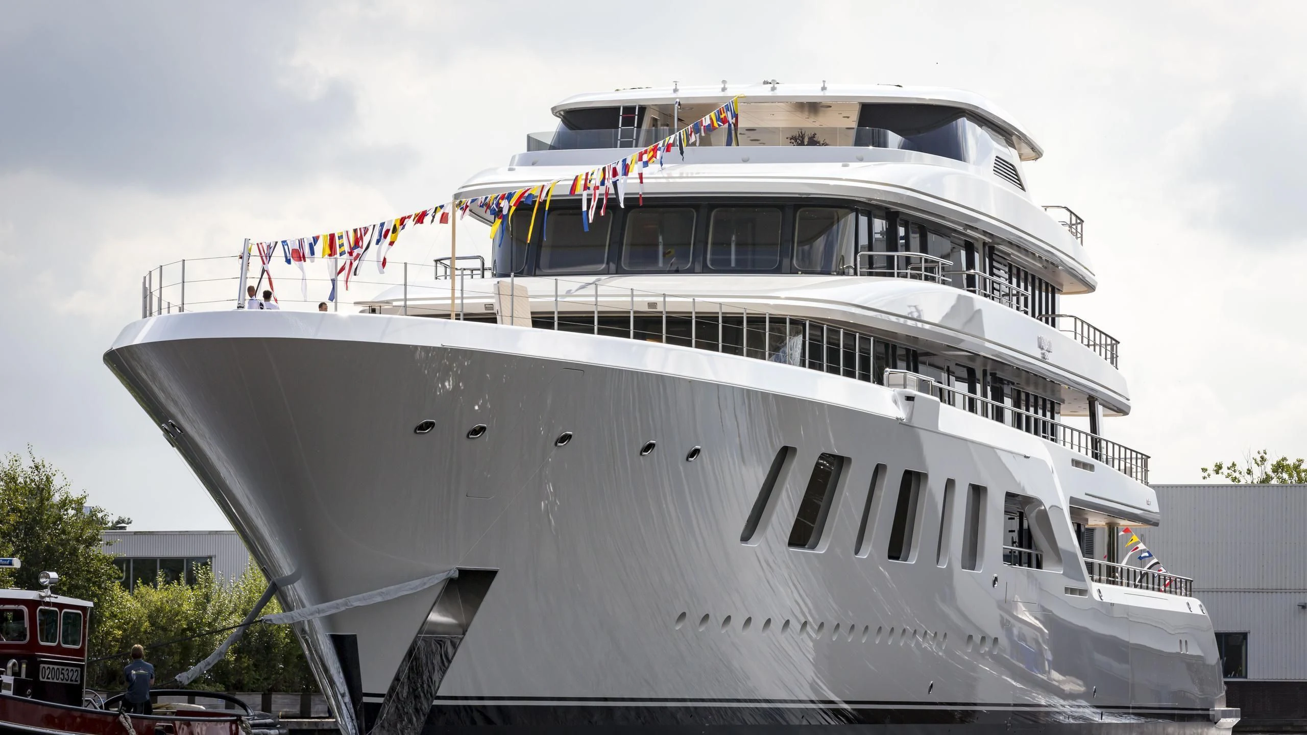 a large white ship aboard AQUARIUS Yacht for Sale
