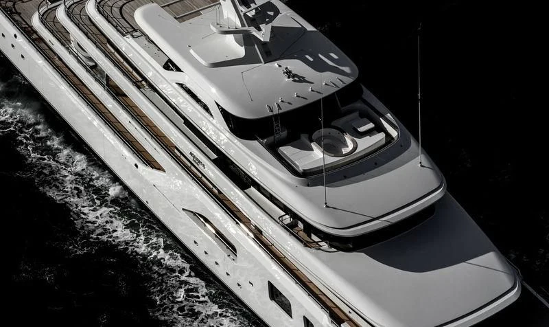 a space ship in outer space aboard AQUARIUS Yacht for Sale