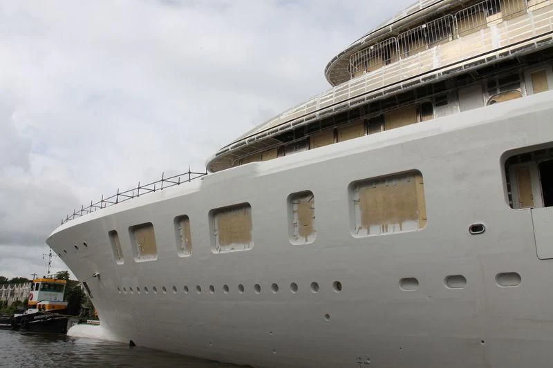 a large white ship aboard AQUARIUS Yacht for Sale