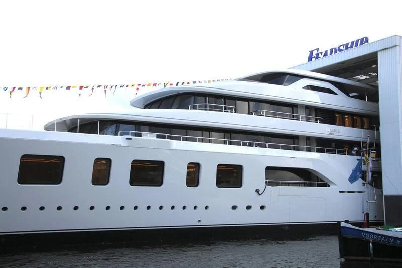 a large white yacht aboard AQUARIUS Yacht for Sale