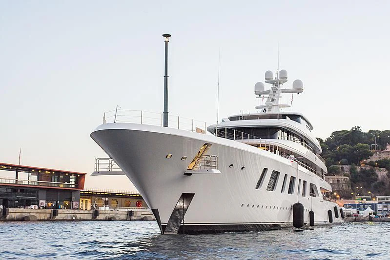 a large white ship aboard AQUARIUS Yacht for Sale