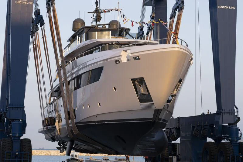 a large white boat aboard NIMIR Yacht for Sale