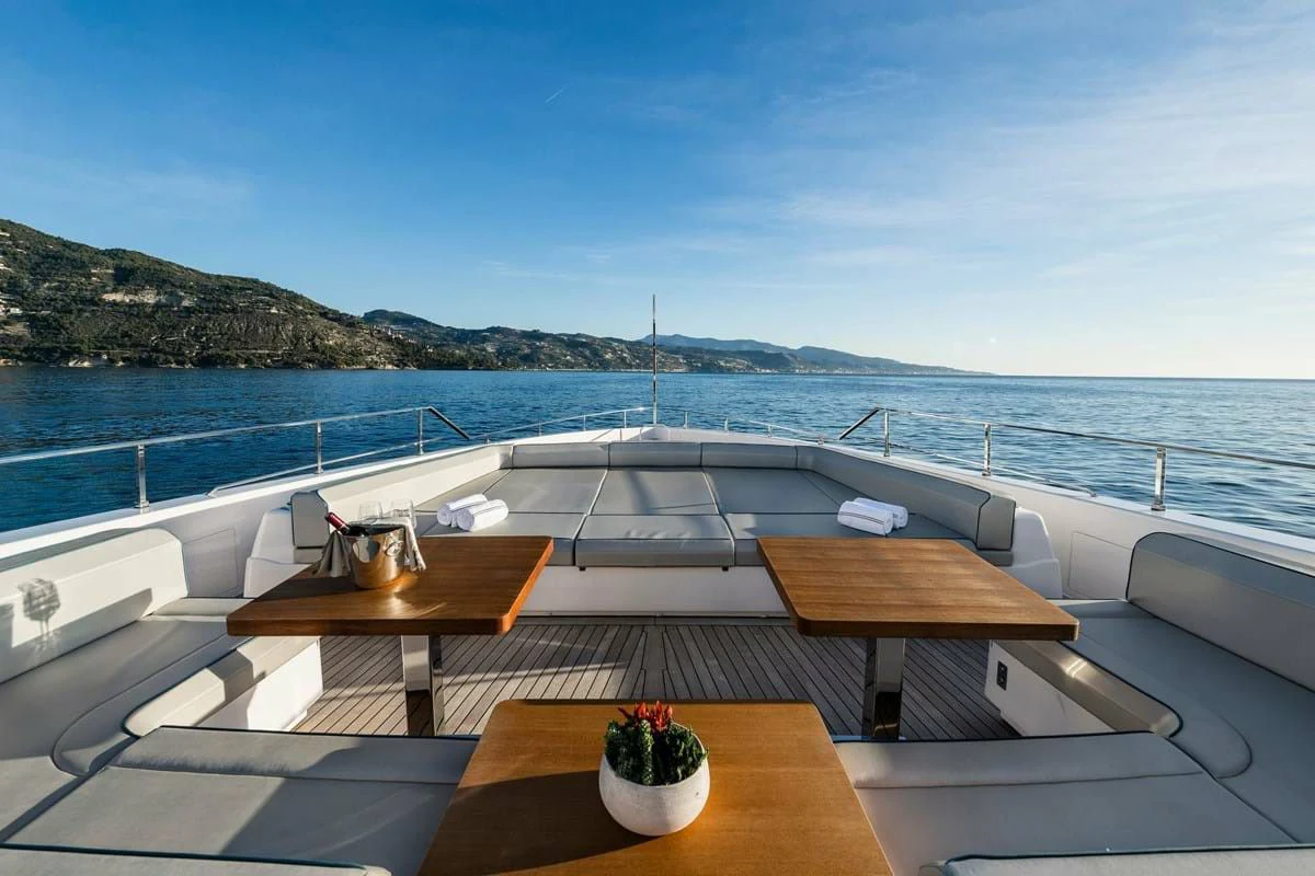a deck overlooking a large body of water aboard NIMIR Yacht for Sale