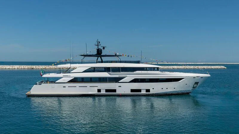 a white yacht in the water aboard NIMIR Yacht for Sale