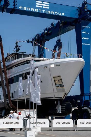 a boat being loaded with supplies aboard NIMIR Yacht for Sale