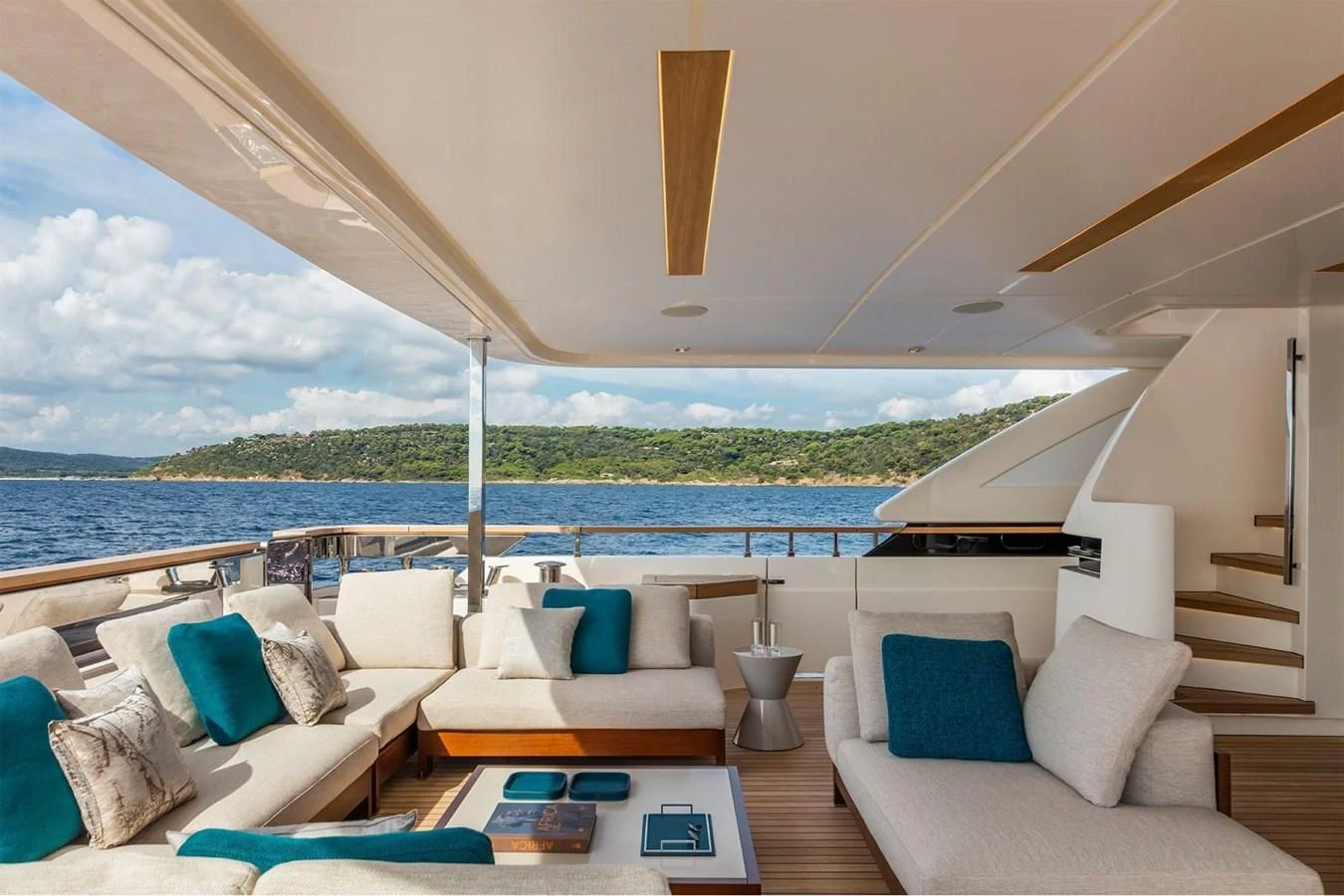 a living room with a large body of water aboard NIMIR Yacht for Sale