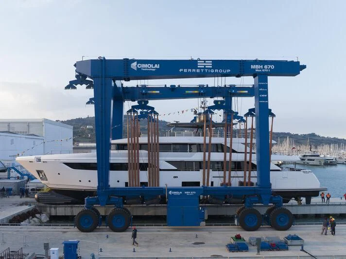 a large machine on a trailer aboard NIMIR Yacht for Sale