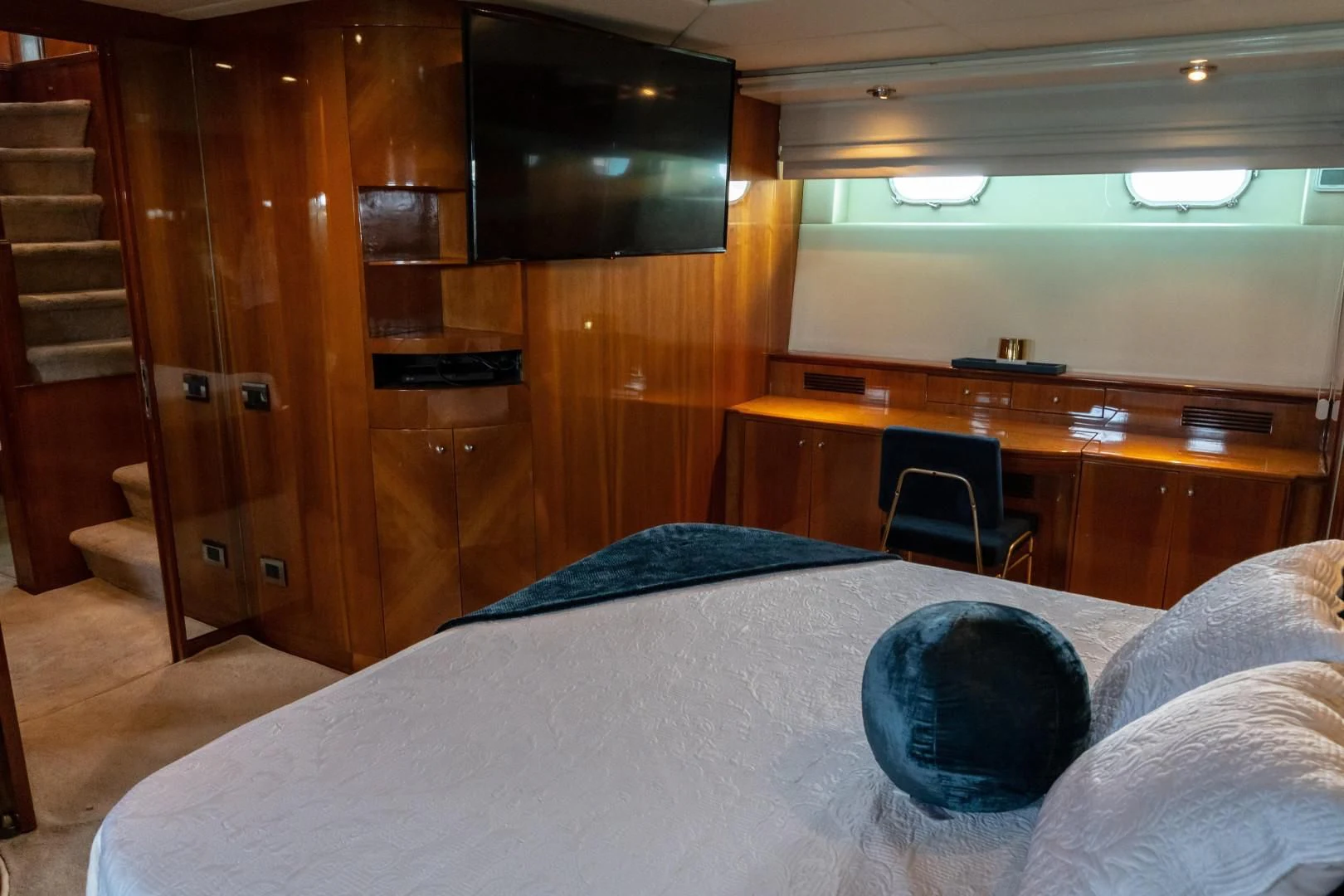 a bed in a room aboard EL CAPRICHO Yacht for Sale