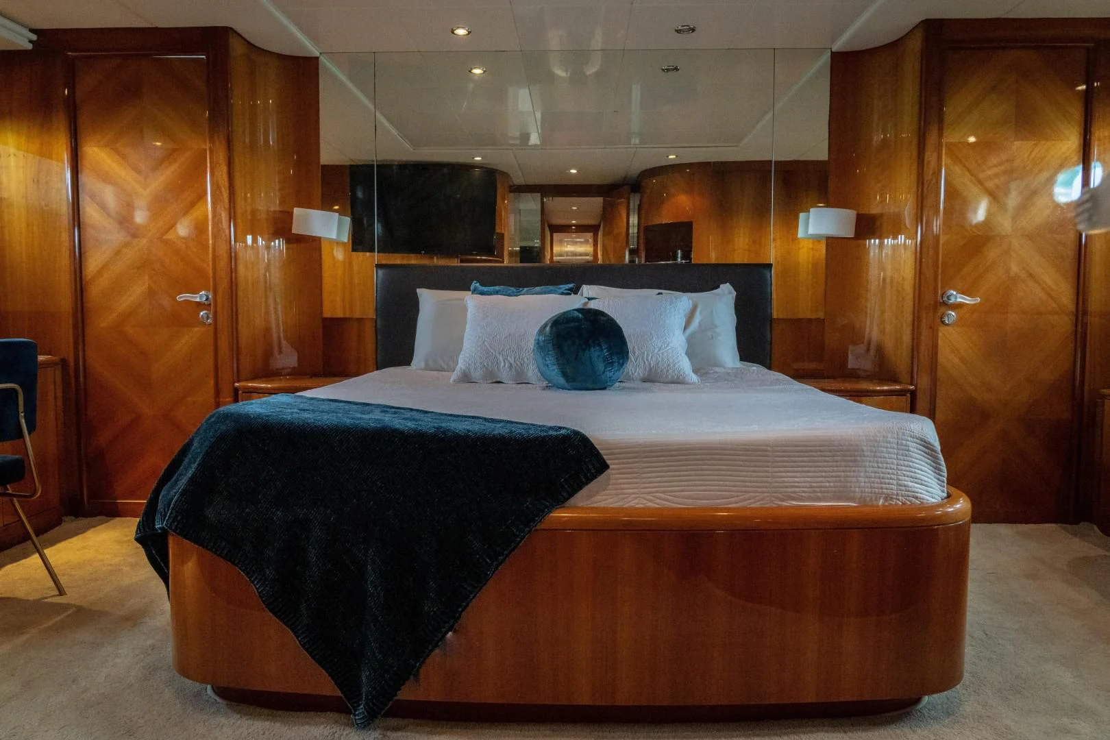 a bed in a room aboard EL CAPRICHO Yacht for Sale