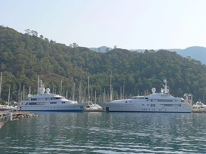 several boats in a harbor aboard VERA Yacht for Sale