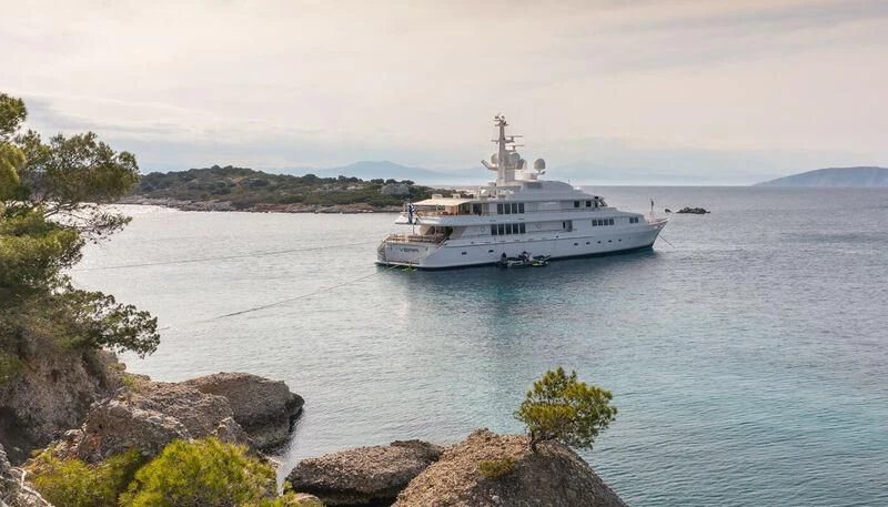 a white boat on the water aboard VERA Yacht for Sale