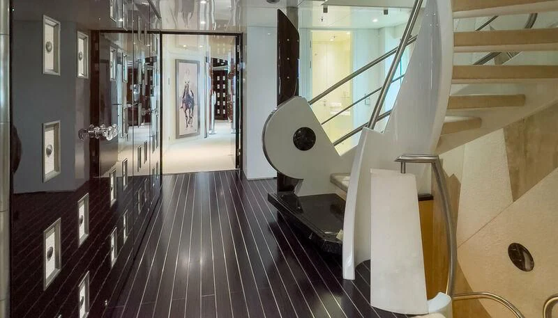 a room with a large mirror and a large white object in it aboard VERA Yacht for Sale